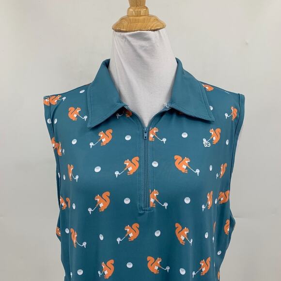 Tipsy Elves Polo Shirt Womens XL Extra Large Squirrel Playing Golf Sleeveless - Picture 3 of 10